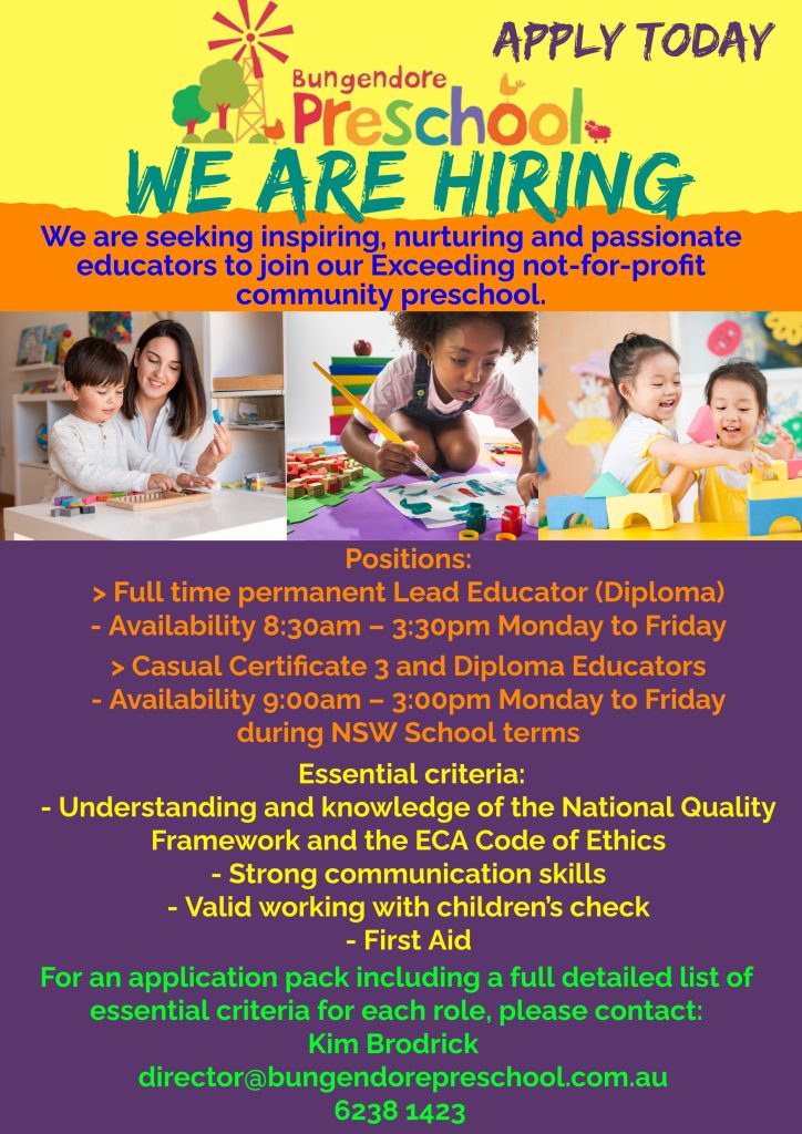 Employment Opportunities – Bungendore Preschool